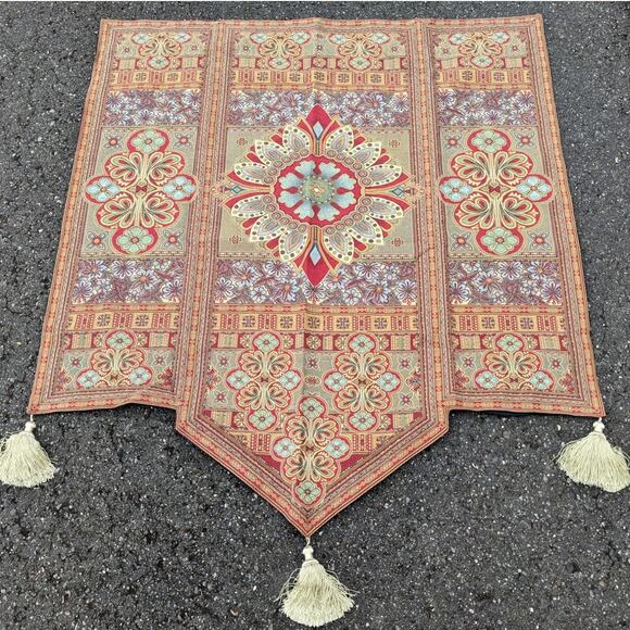 Vintage 2005 Giant Woven MANDALA TAPESTRY TASSELS Riddle Home & Gift ~ 52"x58" - Picture 2 of 7